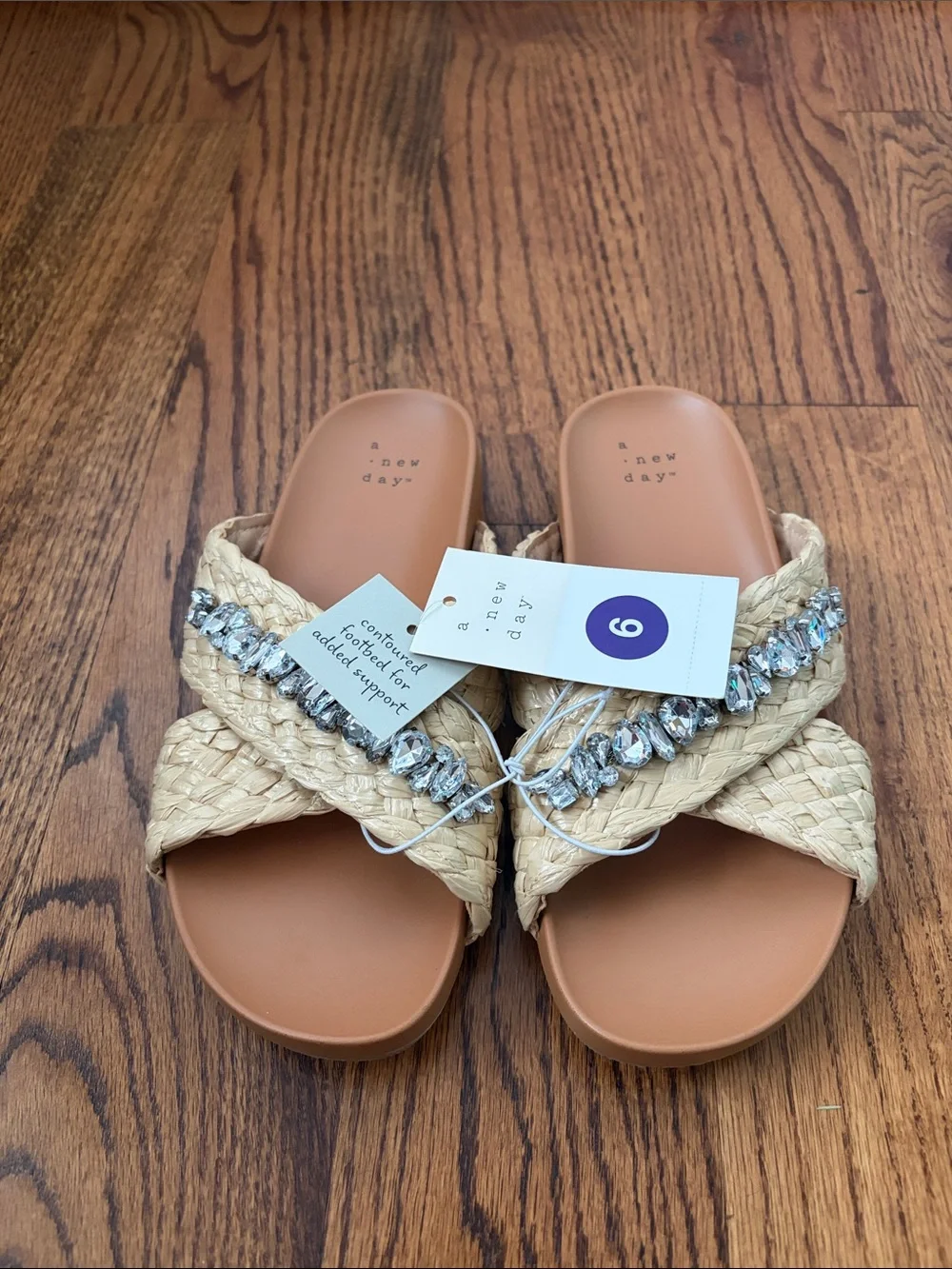 a new day Braided Crystal-Accent Slide Sandals in Natural Size 6 New